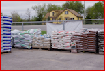 Bagged soil, mulch, fertilizer